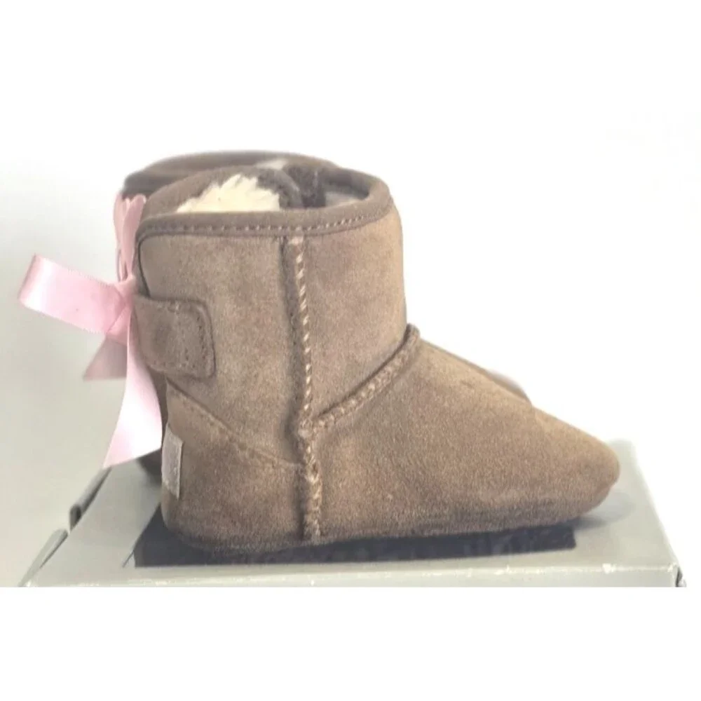 UGG Jesse Bow II Baby Boots Size 0/1 CHE Brown Suede Fur Lined Infant